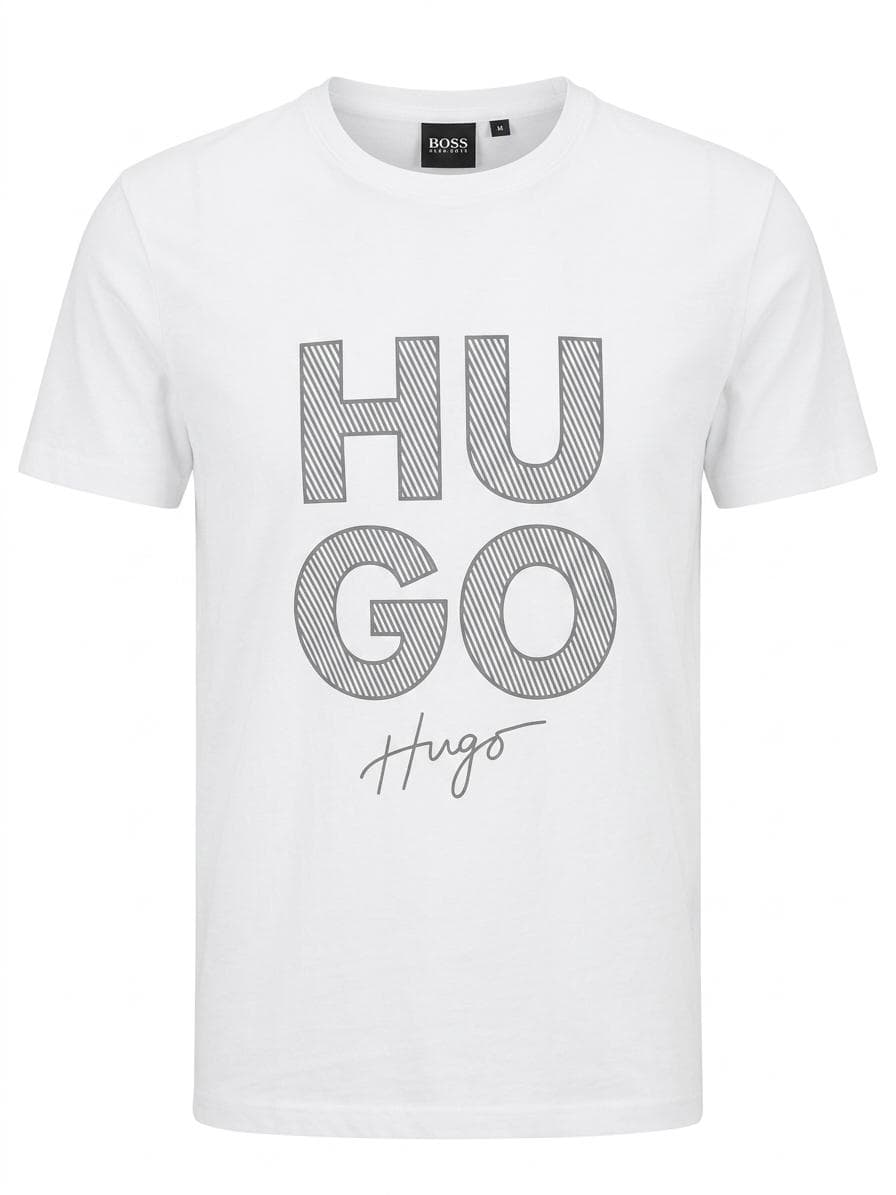 Hugo Statement Logo Crew Tee — White — image 3