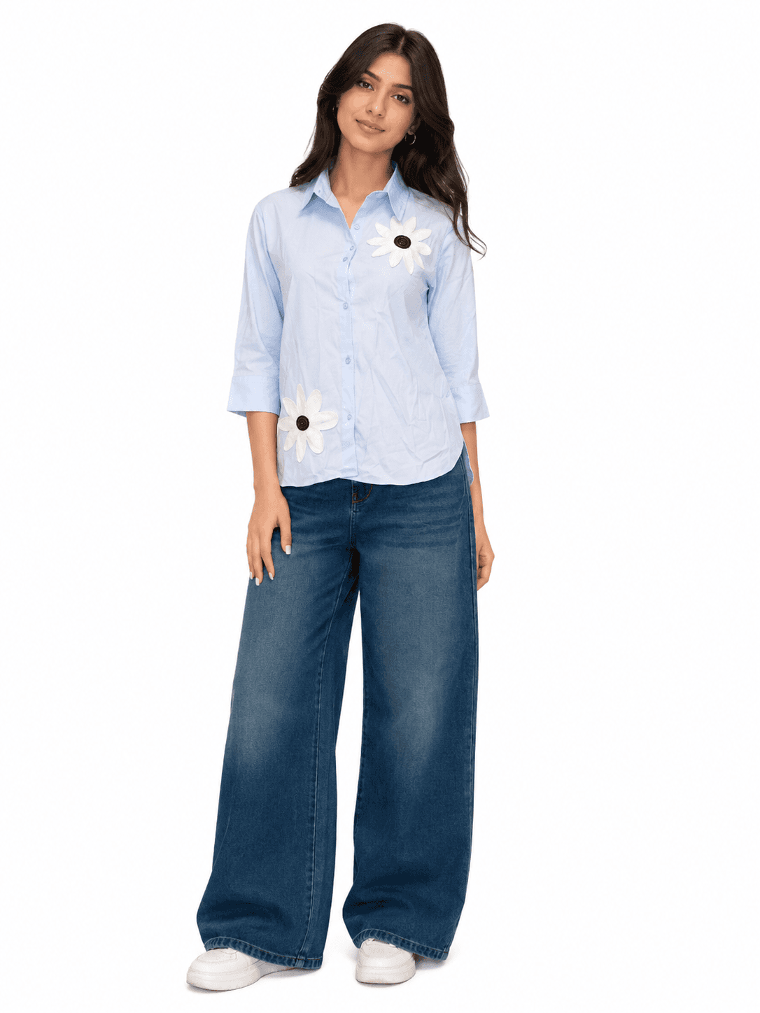 Daisy Bloom Shirt & Wide-Leg Denim Combo