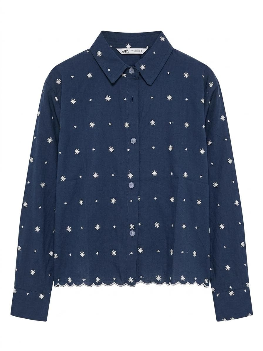 Midnight Daisy Embroidered Shirt — Navy — image 3