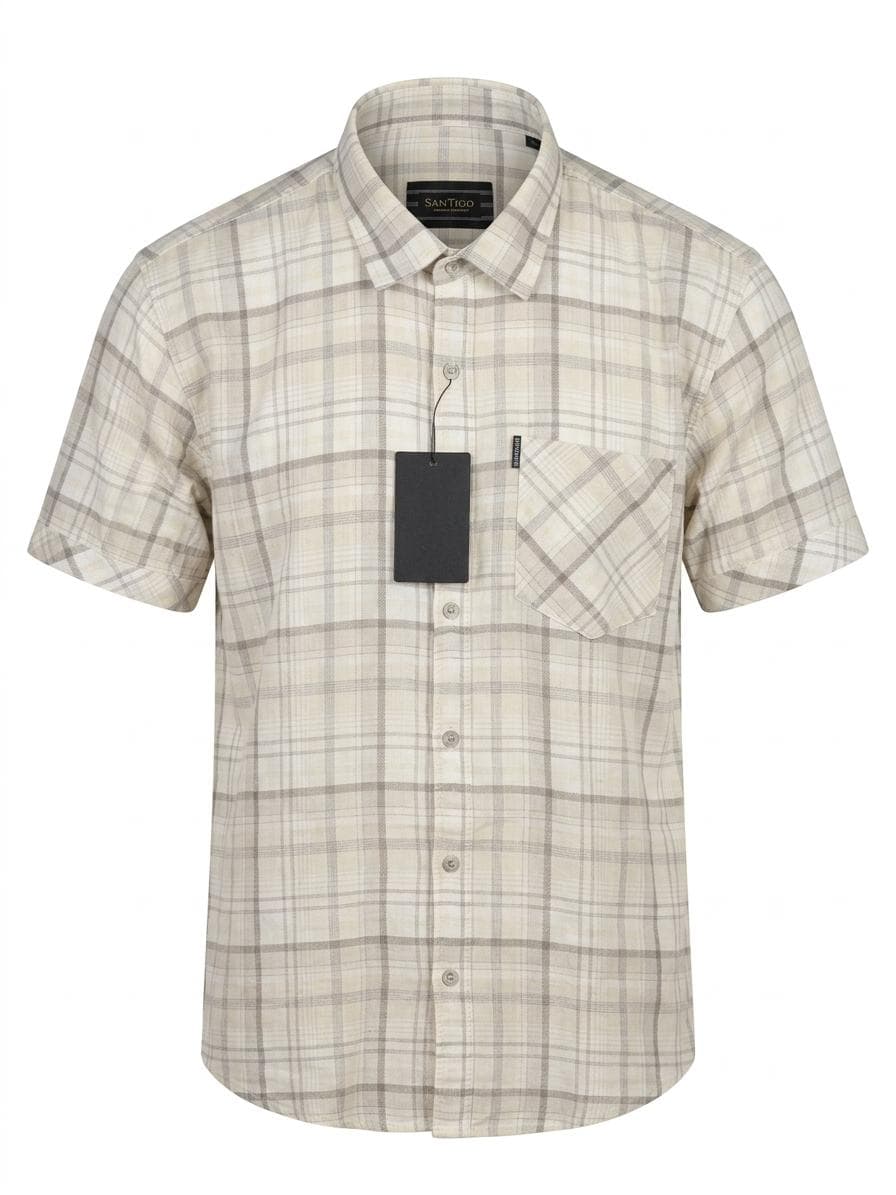 Santigo Coffee-House Checked Half-Sleeve Shirt — Beige — image 3