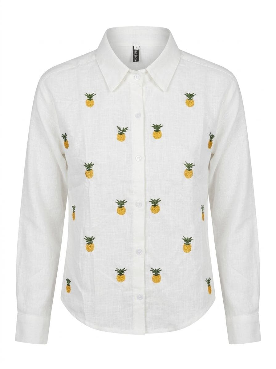 Pineapple Embroidered Linen-Blend Shirt — Ivory — image 2