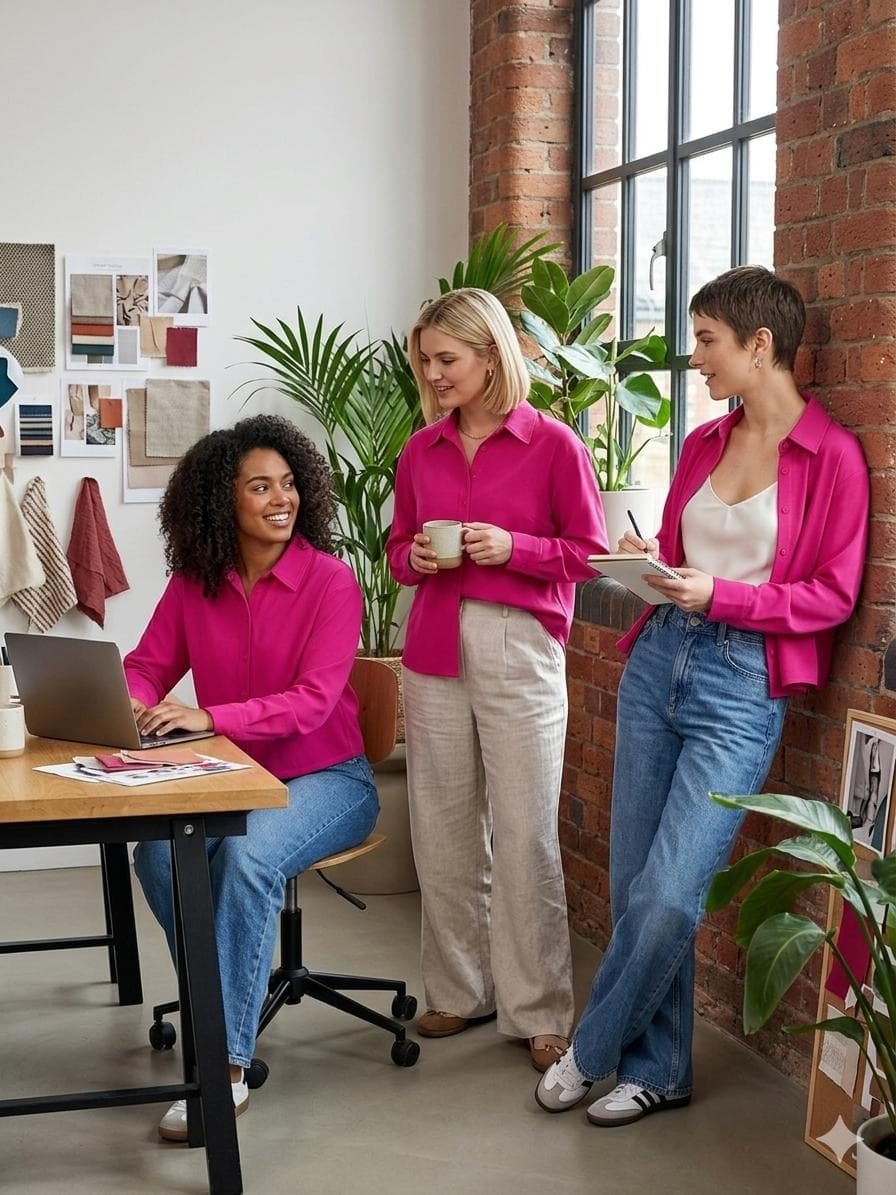 Power Pink Cropped Work Shirt — Magenta