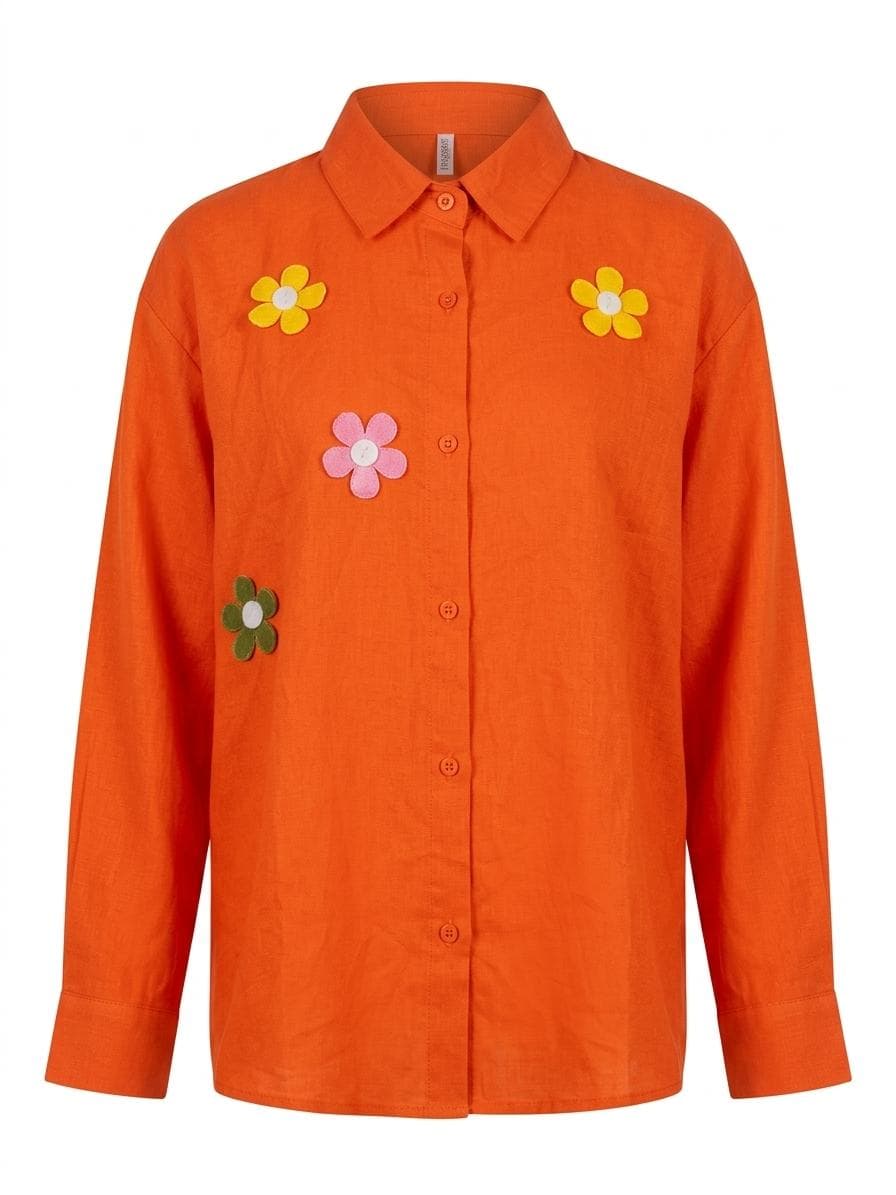 Marigold Bloom Applique Shirt — Tangerine — image 3